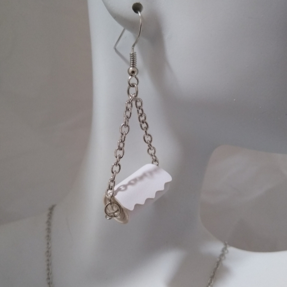 Novelty Earrings with Toilet Paper Rolls Gag Gift 2020 Party Festival White